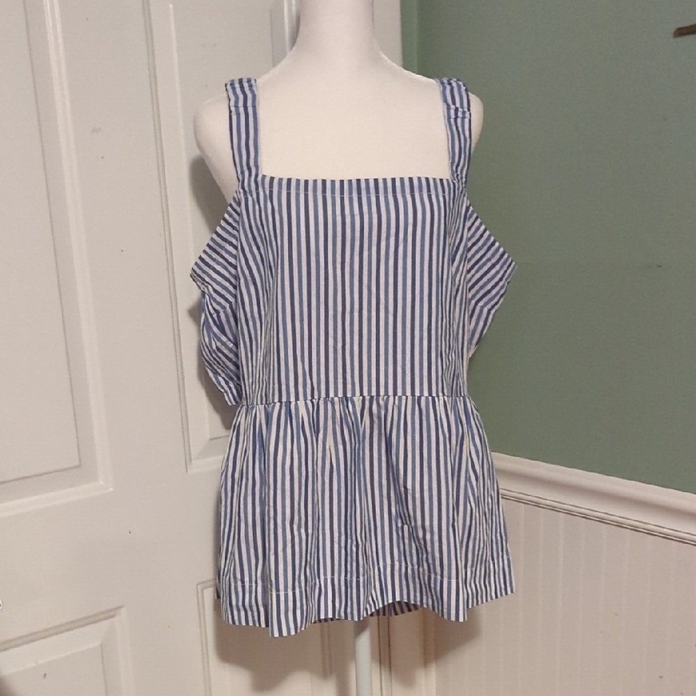 Free Assembly Blue White Stripe Cut Out Back Top XXL